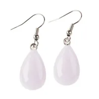 Boucles d'oreilles pierre naturelle goutte quartz rose – Image 1