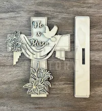 "He Is Risen" Laser Cut DIY Kit – Cross with Linen & Lilies – Image 1