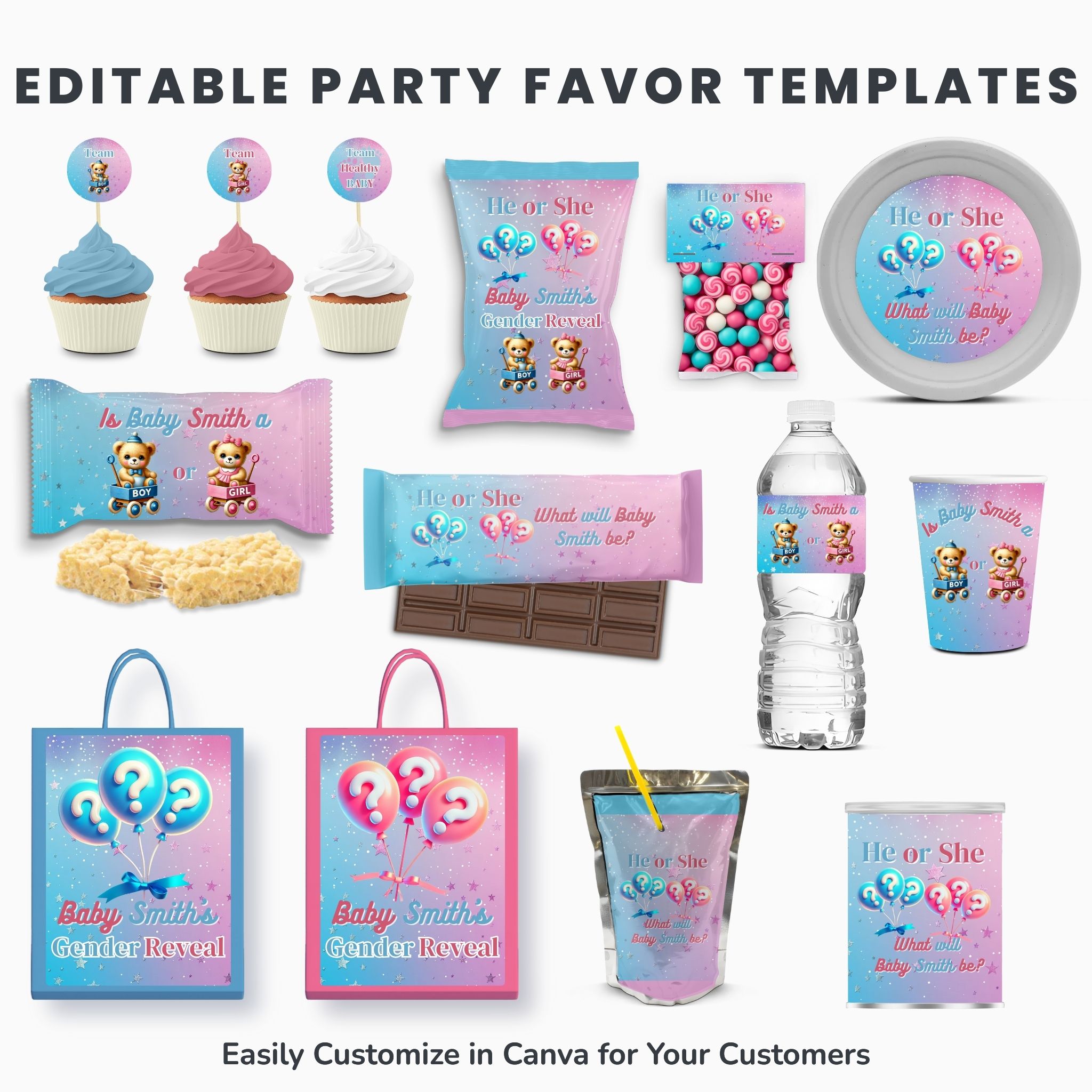 Gender Reveal Bundle for Crafters | Editable Canva Templates + Printable Party Games – Image 3