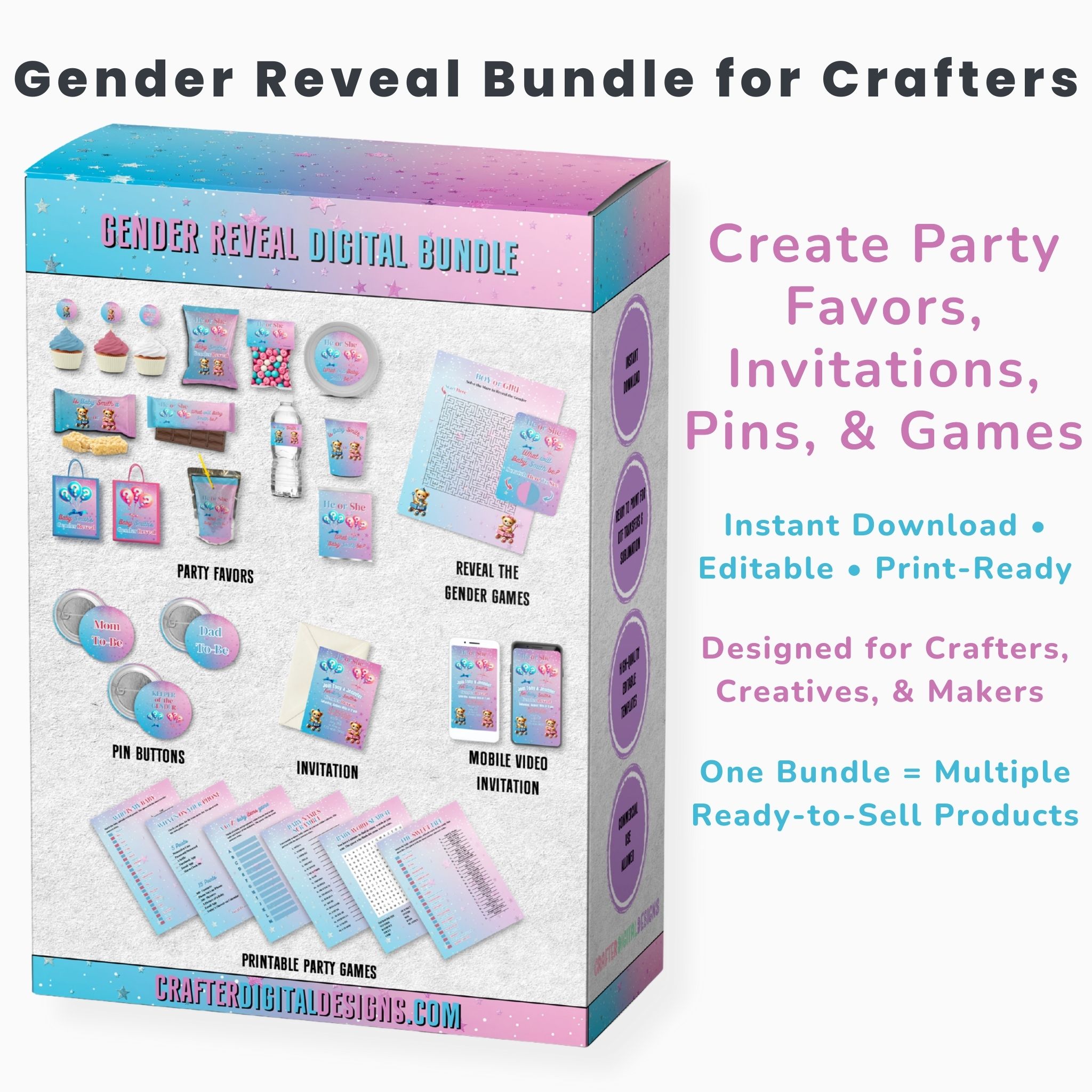 Gender Reveal Bundle for Crafters | Editable Canva Templates + Printable Party Games – Image 1