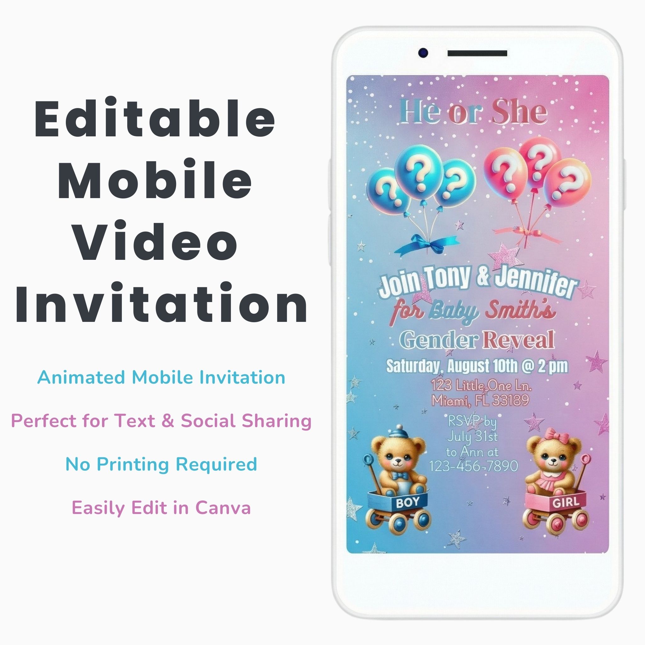 Editable Gender Reveal Mobile Video Invitation – Image 1