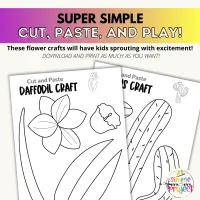 8 Beautiful Flower Cut and Paste Craft Printable Templates | Black and White – Image 4