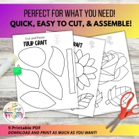8 Beautiful Flower Cut and Paste Craft Printable Templates | Black and White – Image 2
