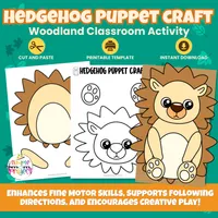 Hedgehog Paper Bag Puppet Craft – Woodland Animal Printable for Kids – Image 1