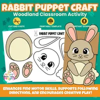 Easy Bunny Rabbit Paper Bag Puppet Craft Printable Template – Image 1