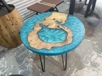 *SOLD* Walnut Sapphire Blue Epoxy Round Table Top – Image 3