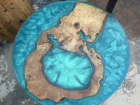 *SOLD* Walnut Sapphire Blue Epoxy Round Table Top – Image 2