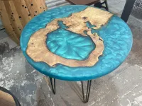 *SOLD* Walnut Sapphire Blue Epoxy Round Table Top – Image 1