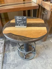 24" Cherry & Chocolate Epoxy Round Table – Industrial Adjustable Base – Image 1