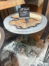 *SOLD* 24" White Epoxy Round Side Table – Adjustable Base – Image 2