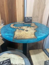 *SOLD* 30" Blue Epoxy Round Table – Sleek Modern Base – Image 1
