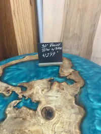 *SOLD* 30" Blue Epoxy Round Table – Sleek Modern Base – Image 2