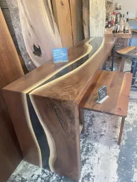 *SOLD* Walnut & Gunmetal Epoxy Waterfall Desk/Sofa Table – Image 1