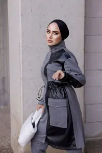 Two Piece Conservative Set Gray  – Image 2