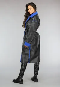 Trenchcoat Leather Reversible with Blue Faux Fur – Image 2