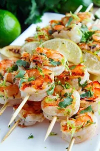 Grilled Cilantro Lime Shrimp with seasoned quinoa and roasted brussel sprouts – Image 1