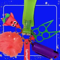 Neon Star Buddy Self-Defense Keychain Set | Green & Coral Safety Keychain With Alarm & Pom – Image 2