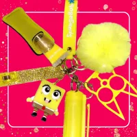 Happy Sponge Self-Defense Keychain | All Yellow Safety Keychain With Pom & Glitter Strap – Image 2