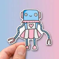 Pink Girly Robot Sticker – Image 1