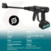 Portable Brushless Cordless Pressure Washer – 6-in-1, Makita Compatible, Car & Aircon Cleaning – Image 4