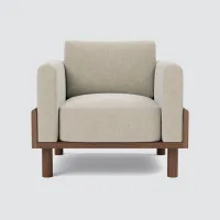 Elegant Linen Accent Chair | Soft Beige with Dark Wooden Legs – Image 2
