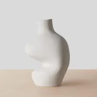 Handcrafted Ceramic Vase | Elegant White with Gold Detailing – Image 3