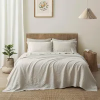 Luxurious Linen Bedspread | Soft Taupe with Subtle Textures – Image 1
