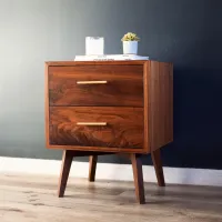 Sleek Wooden Nightstand | Dark Walnut with Modern Handles – Image 1