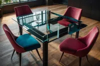 Sleek Glass Dining Table | Clear Glass with Stainless Steel Base – Image 1