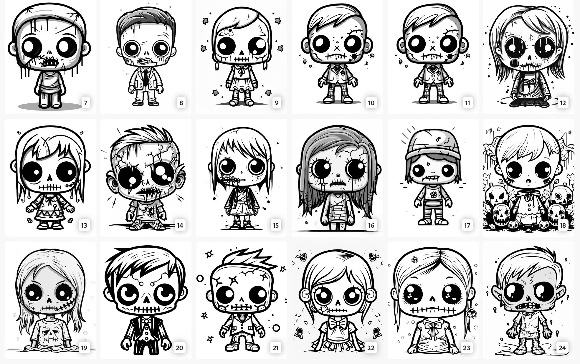 Zombie Coloring Pages - 43 Hi-Res Digital Designs for Kids & Happy Goths – Image 1