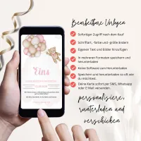 Rosa Teddybär Kinder Geburtstagseinladung Canva Vorlage – Bild 2