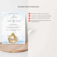 Taufe Einladung Noah Arche, Arche Noah Einladung zur Taufe für Mädchen und Jungs, Selbst Gestalten und Drucken – Bild 4