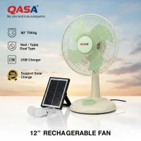 QASA 12" 3-in-1 Rechargeable Fan with Solar Support and LED Lights (Model: QRF-2912) – Image 1