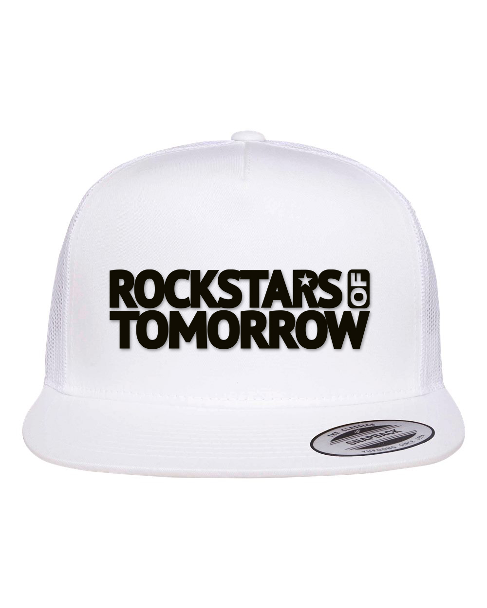 White "flat-bill style" Hat – White on black