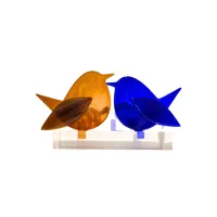 Frame voor 2 vogeltjes van glas – Zonnebloem geel, Kobalt blauw
