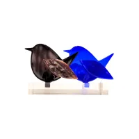 Frame voor 2 vogeltjes van glas – Donker bordeaux, Kobalt blauw