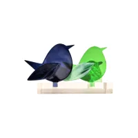 Frame voor 2 vogeltjes van glas – Donker blauw, Midden groen