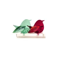Frame voor 2 vogeltjes van glas – Donker rood, Mint groen