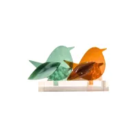 Frame voor 2 vogeltjes van glas – Zonnebloem geel, Mint groen