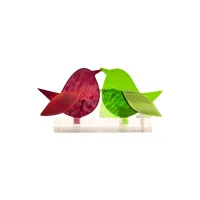 Frame voor 2 vogeltjes van glas – Donker rood, Gras groen