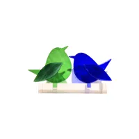 Frame voor 2 vogeltjes van glas – Kobalt blauw, Midden groen