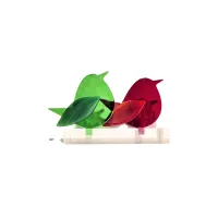 Frame voor 2 vogeltjes van glas – Donker rood, Midden groen
