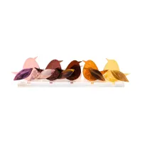 Frame met 5 glazen Vogeltjes / Frame with 5 Glass Birds – Oud Roze - Bordeaux - Warm Bruin - Zonnebloemgeel - Warm Geel