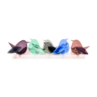 Frame met 5 glazen Vogeltjes / Frame with 5 Glass Birds – Mauve - Mintgroen - Grijs - Licht Blauw - Oud Roze