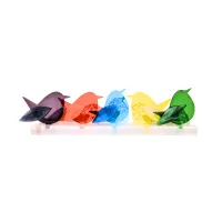 Frame met 5 glazen Vogeltjes / Frame with 5 Glass Birds – Mauve - Oranje - Aqua - Citroen Geel - Diep Groen
