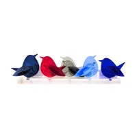 Frame met 5 glazen Vogeltjes / Frame with 5 Glass Birds – Donker Blauw - Rood - Grijs - Licht Blauw - Kobalt Blauw 