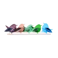 Frame met 5 glazen Vogeltjes / Frame with 5 Glass Birds – Mauve - Oud Roze - Mint groen - Midden groen - Aqua