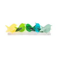 Frame met 5 glazen Vogeltjes / Frame with 5 Glass Birds – Citroen Geel - Gras groen - Diep Groen - Turquoise - Mint Groen