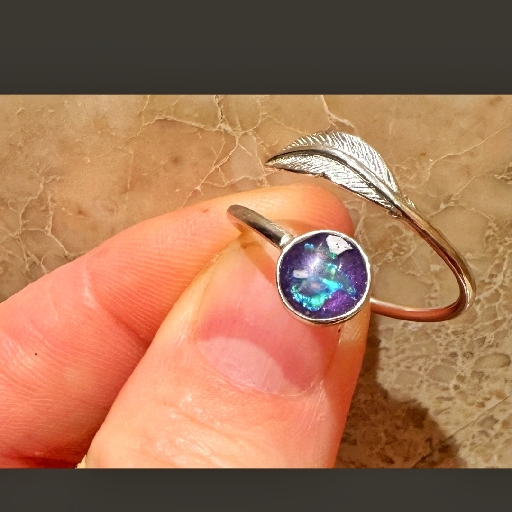 Sterling Silver Adjustable Feather Ring Memorial – Image 1