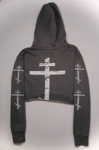 Cropped Vintage Cordless Hoodie Charcoal Grey – Image 2